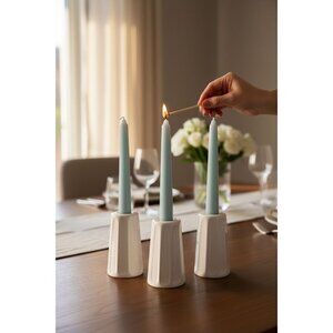 Set Of 3 White Ceramic Candle Holders For Taper Candles Modern Elegant Design Ho